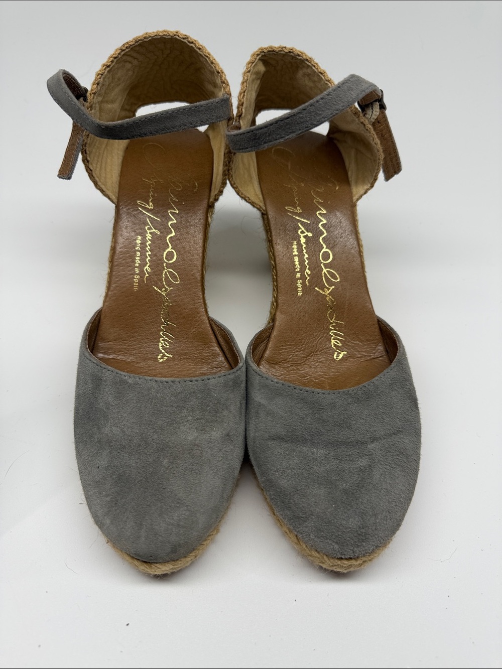 Gaimo Gray Suede Espadrille Wedge Sandals with Ankle Strap